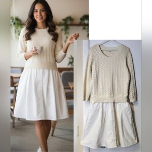 BAND OF OUTSIDERS Cable  Sweater Dress In Light Beige And White Size 4
